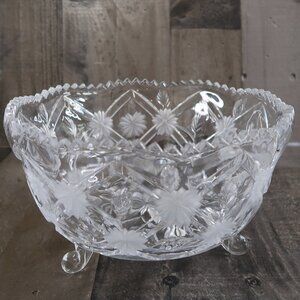 Anna Hutte Bleikristall Belle Fleur Real Lead Crystal Bowl 3 Footed Diamond Flor